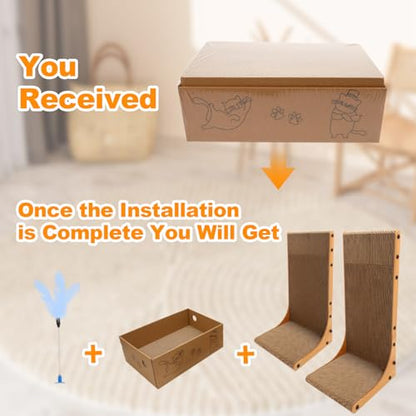 Goosheep Cat Scratching Post, 3-in1 Scratching Board for Indoor Cats, 2PK 22in L-Shaped Cat Scratcher with 1PK Cardboard Box Scratch Pad, Cats Scratch Furniture Protector with Feathered Toy - color: 2pk 22in L-Shape Cat Scratcher with Box