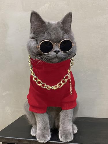 QWINEE 3Pcs Dog Hoodie Cat Apparel Dog Custume Set with Necklace and Sunglasses Pet Clothes for Puppy Small Medium Dogs Cats Red M - color: Red, size: Medium