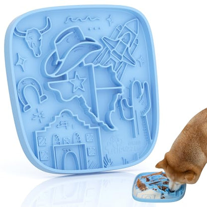 Puzzle Feeder Snuffle Mat and Lick Mat for Dogs,Texas Textured Slow Feeder, 0.75 Inch Thin Silicone Mat Holds 3 Cups, Dishwasher and Microwave Safe, Blue - color: Blue