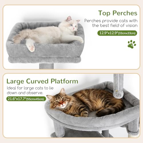 Globlazer 80in Extra Large Cat Tree Tower for Large Adult Cats, Heavy Duty Cat Condo Stand with Oversized Fan-Shaped Perch & 6 Sisal Scratching Posts, S80, Light Grey - color: Light Grey