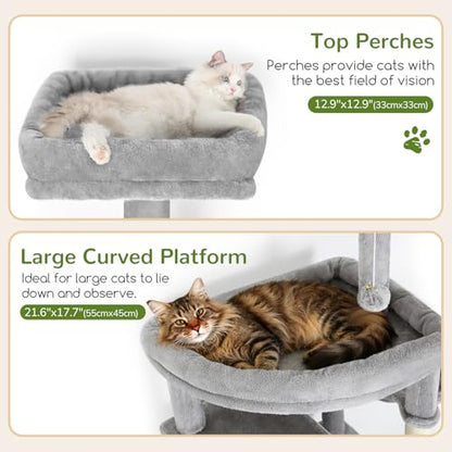 Globlazer 80in Extra Large Cat Tree Tower for Large Adult Cats, Heavy Duty Cat Condo Stand with Oversized Fan-Shaped Perch & 6 Sisal Scratching Posts, S80, Light Grey - color: Light Grey