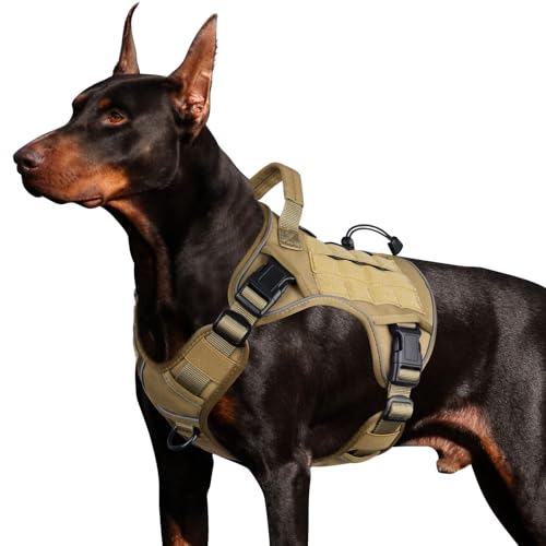 WINGOIN Tactical Dog Harness for Large Dogs, Heavy Duty No Pull Dog Harness with Handle, Adjustable Reflective Military K9 German Shepherd Big Size Dog Vest for Walking, Training, Hunting, Khaki (L) - color: Khaqi, size: L: 45-80 lbs (Chest:27-37",Neck:19