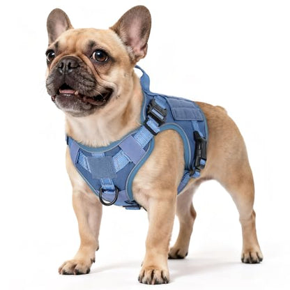 rabbitgoo Tactical Dog Harness Small Sized, No Pull Upgraded Reflective Heavy Duty Molle Vest with Handle, Adjustable Military Service Dog Vest for Walking Hiking Training, Blue, S - color: Blue Reflective, size: Small