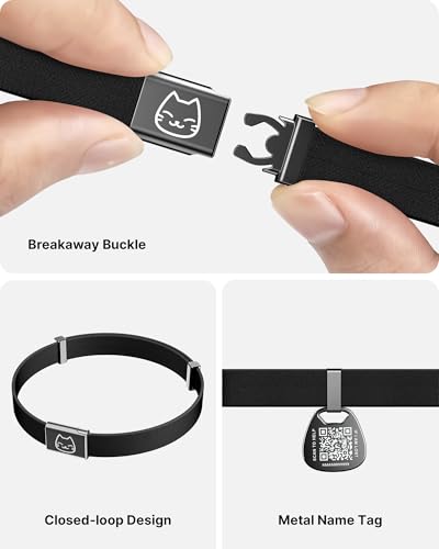 Cat Collar with Name Tag Breakaway: Kitten Collars with QR Code ID Tag for Girl Boy Cats, Ultra Soft & Elastic Adjustable (6"-12") Cat Collar with Break Away Safety Buckle, Black