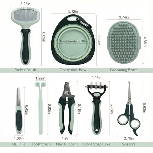HamInWay 8-in-1 Pet Grooming Kit for Dogs & Cats – Includes Brushes, Combs, Nail Clippers & File – Professional Grooming Tools Set in Logo Bag – Safe, Gentle & Durable – Ideal for All Pet Sizes