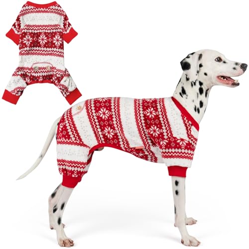 KYEESE Dog Christmas Pajamas, Warm Fleece Winter Dog Pajamas for Large Dogs, Soft Plush Holiday Pet Onesie with Snowflake Design, Lightweight Cozy Holiday Pet Jumpsuit, XXX-Large - size: 3XL (60-80LBS)