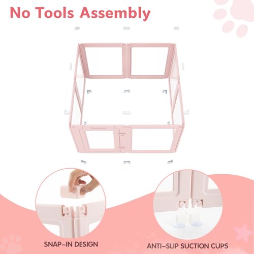 DIY Clear Acrylic Dog Playpen Indoor, Transparent Easy Cleansing Puppy Fence with Suction Cup, Easy-Assemble Indoor Whelping Crate for Small Puppies (23.6" H, 8PCS), Pink - color: Pink, style: 8PCS