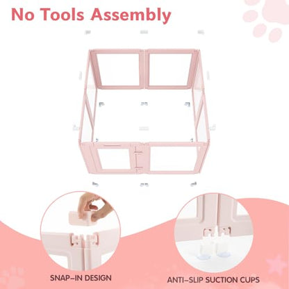 DIY Clear Acrylic Dog Playpen Indoor, Transparent Easy Cleansing Puppy Fence with Suction Cup, Easy-Assemble Indoor Whelping Crate for Small Puppies (23.6" H, 8PCS), Pink - color: Pink, style: 8PCS