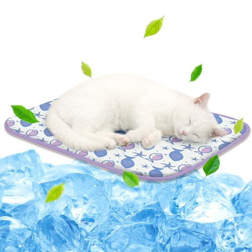 NWK Pack of 4 Pet Cooling Mat -Q-Max>0.345 Ice Silk Cooling Mat for Dogs & Cats Portable & Washable Pet Cooling Blanket, Car Seats, Beds for Summer (4pcs, Purple Fish, 20'' X 16'' X 0.3'') - color: Purple Fish, size: Small (20'' X 16'' X 0.3'')