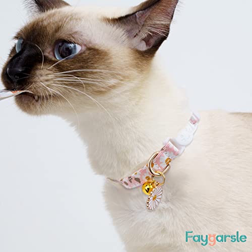 Faygarsle 3 Pack Cotton Safe Breakaway Cat Collars with Bell Daisy Charm Green Blue Pink Kitty Kitten Cute Cat Collars for Girl Cats Female Cats - color: Pink&Green&Blue3.0