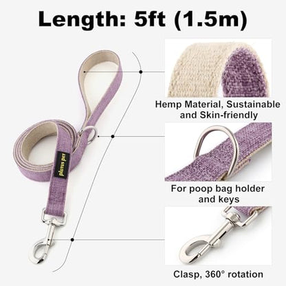 Plutus Pet Cotton Hemp Dog Collar and Leash Set, Adjustable Collar for Small, Medium, and Large Dogs, Heavy Duty and Soft on Skin, Lavender, S - color: Lavender, size: Small