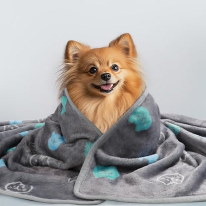 1 Pack 3 Blankets Super Soft Fluffy Premium Cute Cat Pattern Pet Blanket Flannel Throw for Dog Puppy Kitten Blue/Cyan/Grey Small(23x16 inch) - color: Blue/Cyan/Grey, size: 23x16 inch (Pack of 3)