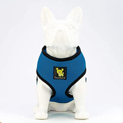 EcoBark Teal Dog Harness - Eco-Friendly Max Comfort Harnesses - Luxurious Soft Mesh Halter - Over the Head Harness Vest- No Pull and No Choke - color: Teal Blue