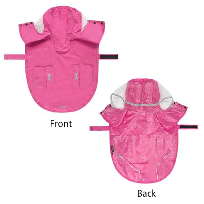 Dog Raincoat,Adjustable Waterproof Rain Jacket for Small Medium Large Dogs Puppy,Lightweight Hooded Dog Rain Poncho with Leash Hole Strip Reflective - color: Hot Pink, size: Medium(13-22lb)