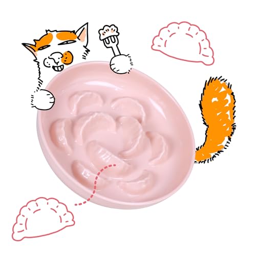 Unbreakable Slow Feeder Bowl - Melamine Puzzle Cat Bowl for Slow Eating - Cat Plates for Wet & Dry Food- Dishwasher Safe & Non Slip Design - (Pink, 1 Pack - 6.3" W*1.5H) - color: Pink, size: 1 Pack - 6.3''W x 1.5''H