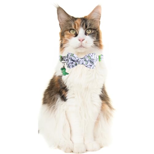 Cat Collar Breakaway with Cute Bow Tie Bandana and Bell Dinosaur Accessories for Kitty Adjustable Safety - color: dinosaur