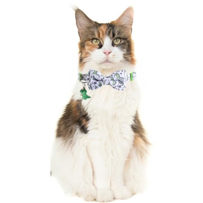 Cat Collar Breakaway with Cute Bow Tie Bandana and Bell Dinosaur Accessories for Kitty Adjustable Safety - color: dinosaur