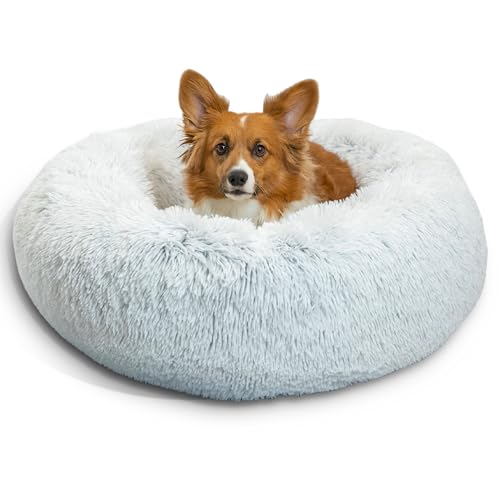 Best Friends by Sheri The Original Calming Donut Dog Bed for Medium Dogs up to 45 lbs, Shag Faux Fur, Frost Gray, Medium, 30" x 30" - color: Frost Shag, size: Medium