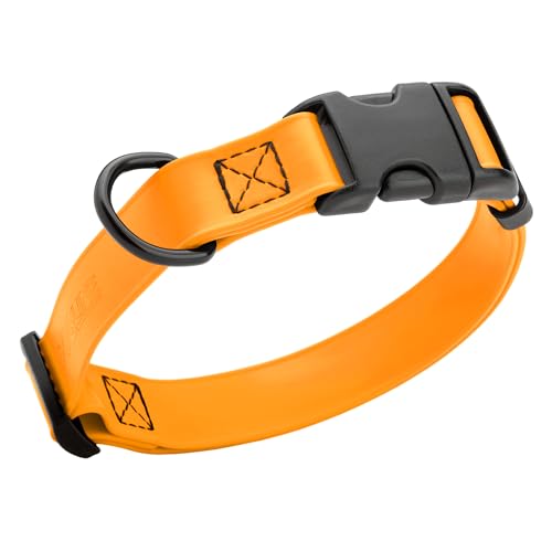 Dogline Biothane Waterproof Dog Collar with Quick Release Buckle Strong Coated Nylon Webbing with Odor- Proof for Easy Care Easy to Clean Fits Small Medium Large Dogs, Tangerine Orange 1" W 15-23" L - color: Tangerine Orange, size: 1"W by 15-25"L