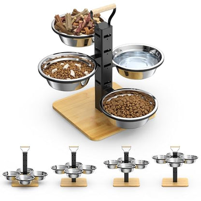Elevated Dog Bowls Stand - 4 Heights Raised Dog Bowl Large Sized Dog - Dog Feeding Station - Dog Food and Water Bowl Set with Portable Handle - Suitable for Multi-Dog Feeding