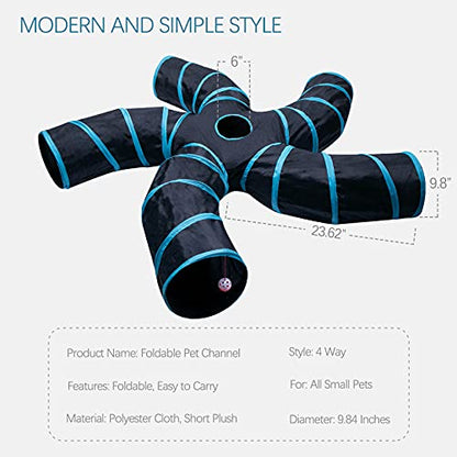 EGETOTA Cat Tunnel for Indoor Cats Large, with Play Ball S-Shape 5 Way Collapsible Interactive Peek Hole Pet Tube Toys, Puppy, Kitty, Kitten, Rabbit (Blue & Black) - color: Blue & Black