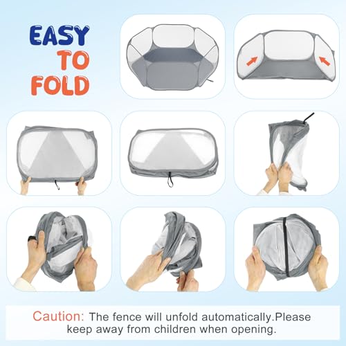 Pawaboo Small Animals Playpen with Pad, Waterproof Small Pet Cage Tent with Reusable Pad, Portable Outdoor Yard Fence for Chick/Kitten/Puppy/Guinea Pig/Rabbits/Chinchillas, Gray+Gray - color: Gray+Gray