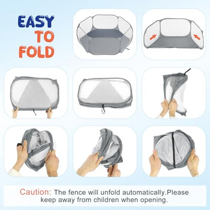 Pawaboo Small Animals Playpen with Pad, Waterproof Small Pet Cage Tent with Reusable Pad, Portable Outdoor Yard Fence for Chick/Kitten/Puppy/Guinea Pig/Rabbits/Chinchillas, Gray+Gray - color: Gray+Gray