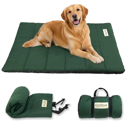 RovePad Trail Dog Bed Mat 43"x27" – Waterproof Non Slip Outdoor Travel Mat for Camping & Car – Silent Peachskin Roll-Up Pad for Medium & Large Dogs, Machine Washable - color: Green, size: Medium