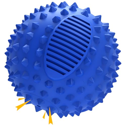 petizer 4" Squeaky Dog Balls for Aggressive Chewers, Durable Interactive Spiky Ball for Teething, Indestructible Rubber Dog Chew Toys, Tough Pet Toys for Small, Medium & Large Breeds - color: Blue, size: 4" (Medium/Large Dog)