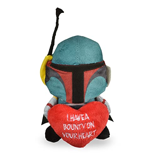 STAR WARS Dog Toy Boba Fett Plush Squeaker| 9” Mandalorian Bounty on Your Heart Plush Squeaker Pet Toy Toy for Dogs Boba Fett Stuffed Animal 9 inch - color: Bobafett "Bounty Heart", size: 9 Inch