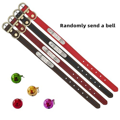 Personalized Leather Cat Collar,Custom with Name Plate and Bell for Boy and Girl Kitten/Cat(XS,Red) - color: Red, size: XS