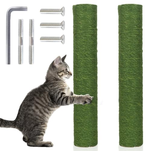 PowerKing Natural Sisal Replacement Scratching Post, 15.7'' 2 Pieces M8 Cat Scratch Post Refill Pole Parts for Refurbishment, Include Screws (Green) - color: Green, size: 15.7''+15.7'' (2.67''Thick)
