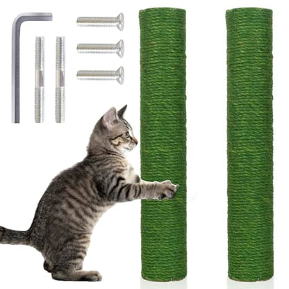 PowerKing Natural Sisal Replacement Scratching Post, 15.7'' 2 Pieces M8 Cat Scratch Post Refill Pole Parts for Refurbishment, Include Screws (Green) - color: Green, size: 15.7''+15.7'' (2.67''Thick)