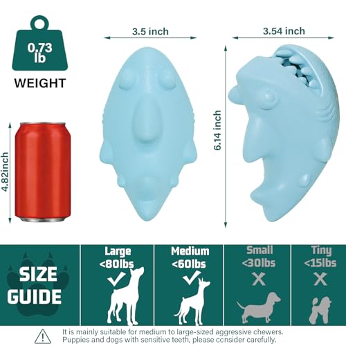 Treat Dispensing Dog Toys for Aggressive Chewers – Durable Natural Rubber Chew Toys for Medium/Large Dogs, Interactive Enrichment Toy Relieves Boredom, Anxiety & Cleans Teeth, Dishwasher Safe - color: Sky-Blue Shark