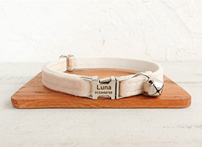 Cat Collar Personalized with Name Phone Number Engraved,Customized with Bell for Small Dogs Puppy Kitten - color: Cream White, size: S (6"-10")