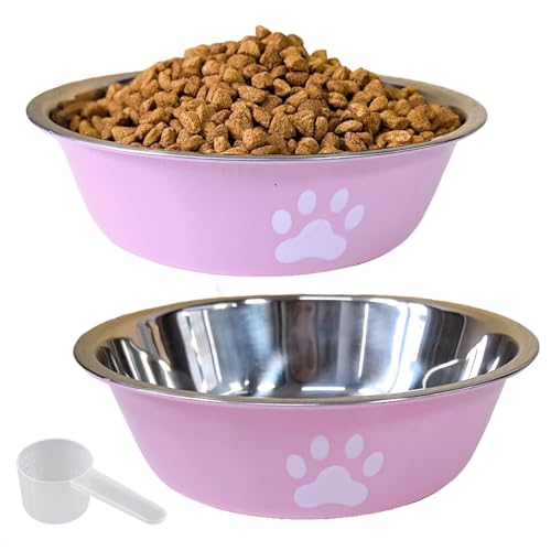 kathson 2 Pack Stainless Steel Dog Bowls,6" Spill Proof Metal Dog Food Bowls,Nonslip Rubber Bottom Pet Food and Water Bowl Set,Puppy Dishes Feeder for Medium Small Dogs,Pink - color: Pink, size: 2.5cups