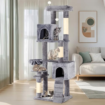 YITAHOME 70.8-Inch Tall Cat Tree Indoor: Multi-Level Kitten Tower with Kitty Condos, Top Perches, Scratching Posts & Cozy Basket Pet Play House Light Gray - color: Light Gray, size: 70.8 inch