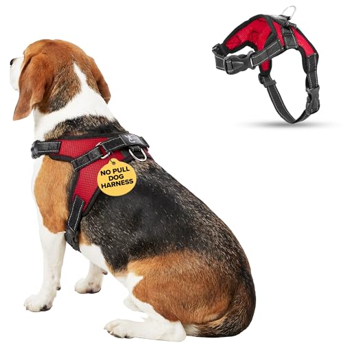No Pull Reflective Adjustable Dog Harness With Handle- Comfortable Soft All Weather Mesh, Easy On Puppy Harness For Small Medium and Large Dogs (Red) Medium - color: Red, size: Medium