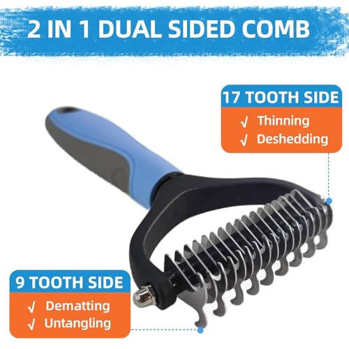 Dog Brush for Shedding,9 PCS in One Pet Slicker Hair Brush Kit with Pet Nail Clipper and File - Dog Cat Grooming Deshedding Undercoat Rake Brush Comb for All Small Large Dogs Cats Blue - color: 9-Blue