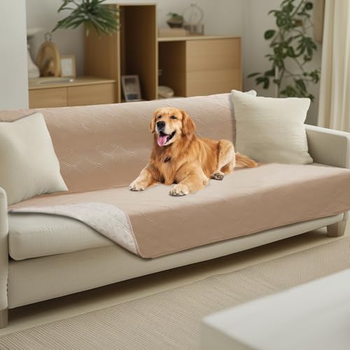 Luciphia 100% Waterproof Couch Cover Blanket for Dogs Anti-Slip Pet Couch Protector Sofa Mat Puppy Cat with Non-Slip Bottom, Beige, 52x82 Inch - color: Beige+white, size: 52" x82"