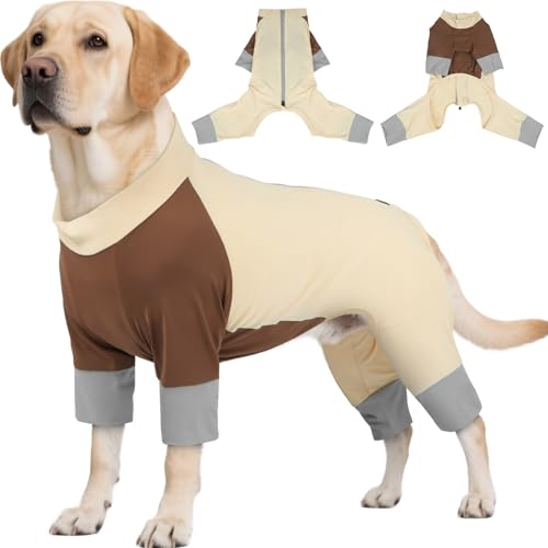 Dog Cooling Vest UV Protection Shirt, Stretchable Four Long Sleeves Dirt-Resistant Shedding Control Perfect for Outdoor Hiking and Beach Days, Full Coverage Large Pajamas YellowBrwon 3XL - color: YellowBrwon, size: 3XL