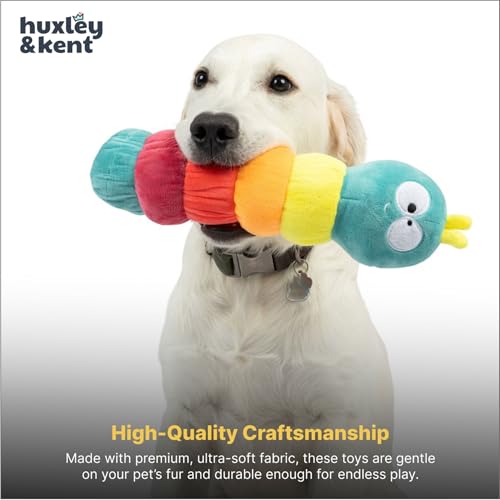 Huxley & Kent Funny Dog Toy w/Squeaker – Power Plush Squeaky Dog Toys for Small, Medium & Large Dogs – Soft Stuffed Animal for Indoor Play & Fetch - Fetchies® Caterpillar, Large - size: Large, style: Fetchies Caterpillar