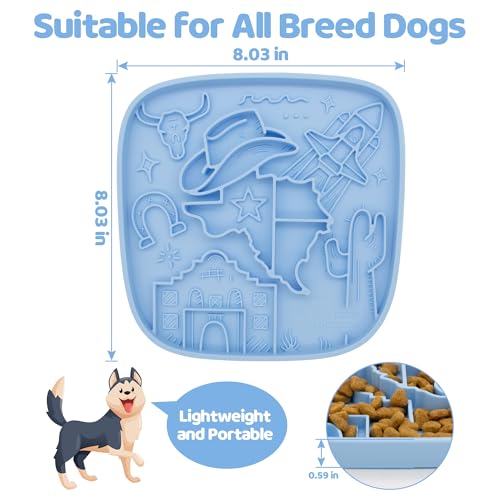 Puzzle Feeder Snuffle Mat and Lick Mat for Dogs,Texas Textured Slow Feeder, 0.75 Inch Thin Silicone Mat Holds 3 Cups, Dishwasher and Microwave Safe, Blue - color: Blue