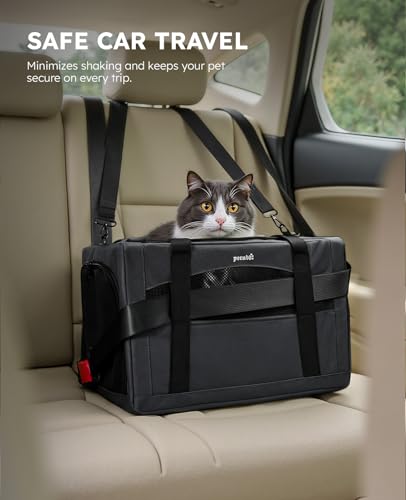 Pecute Cat Carrier Stable, Pet Carrier with Hidden Anxiety Relief Partition & Stable Steel Frame, Safe Cat Carrier for Car Travel, Soft-Sided Dog/Cat Carrier Bag for Pets Up to 11lbs, Dark Gray - color: Dark Gray Regular