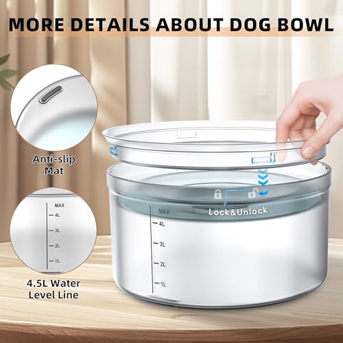 Decflow 1.2Gallon Dog Water Bowl No Spill, 4.5L Large Capacity Spill Proof Dog Bowls with Transparent Floating Disk, No Splash Slow Drinking Dog Bowl for Sloppy Messy Drinkers (Clear) - color: A-Transparent