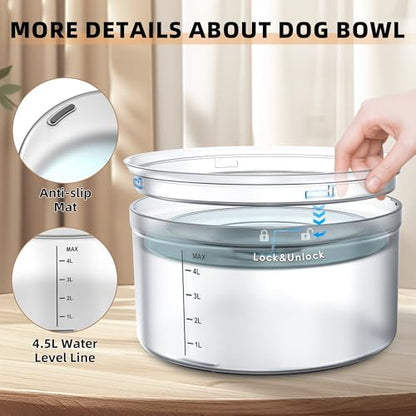 Decflow 1.2Gallon Dog Water Bowl No Spill, 4.5L Large Capacity Spill Proof Dog Bowls with Transparent Floating Disk, No Splash Slow Drinking Dog Bowl for Sloppy Messy Drinkers (Clear) - color: A-Transparent