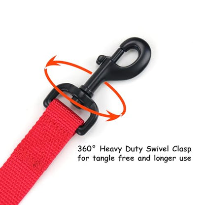 Wagtime Club Double Handle Dog Leash, 6ft Long Heavy Duty Dog Leash with Paded Traffic Handles for Extral Control and Training, Dual Handles Leads, Large Medium Small Dogs (Carnation Red) - color: Carnation Red