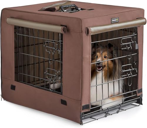 DONORO Dog Crates for Small Size Dogs Indoor Double Door Dog Kennels & Houses for Puppy and Cats, Collapsible Metal Contour Dog Cages (Brown, 24.0" L x 18.0" W x 20.0" H) - color: Brown, size: 24.0"L x 18.0"W x 20.0"H