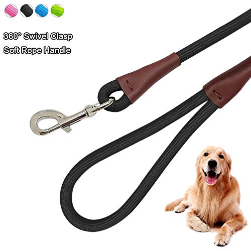18 inch Short Dog Leash- Strong Nylon Traffic Leash- Black No Pull Rope Lead for Medium Large Dogs Walking Training (1/2" x 18 inch) - size: 18 Inch (Pack of 1)