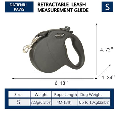 13Ft Chew Proof Retractable Dog Leash Anti-Chewing Wire Ropes Hands-Free Adjustable Safety Lock Durable Nylon Belt for Small Dogs Black S - color: Black, size: Small